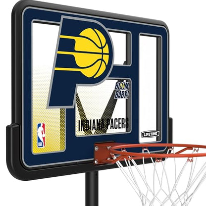 Lifetime NBA Indiana Pacers Portable Basketball Hoop, Adjustable Height 7.5-10 Ft, 44 Inch Shatterproof Fusion Backboard, Base with Wheels - color: Indiana Pacers