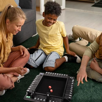 GSE Games & Sports Expert 1-4 Player Wooden Shut The Box Dice Board Game with 8 Dice. 4-Way 10 Numbered Shut The Box Set of Popular English Pub Board Game - Black - color: Black Stained Wood