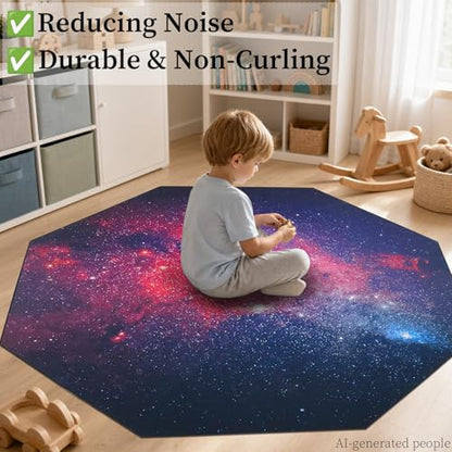 USTIDE Large Gaming Chair Mat Soft Non-Slip Low-Pile Outer Space Rug Washable Starry Sky Floor Mat for Bedroom Living Room Noise Reducing Carpet for Kids Teen Adults 51"x51" - color: Navy/Red