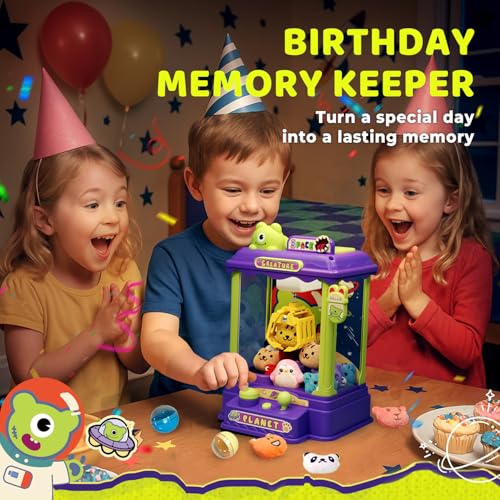 Monster Mini Claw Machine for Kids, Compact Arcade Prize Grabber with Rotating Knob and Joystick Control, Lights and Music, Small Reward Game for Ages 3 and Up