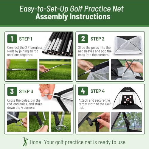 Golf Net for Backyard Practice – 10x7ft Golf Hitting Net with Tri-Turf Mat, Multi-Target Zones, Carry Bag | Golf Practice Net for Driving, Chipping & Swing Training – Indoor & Outdoor Use