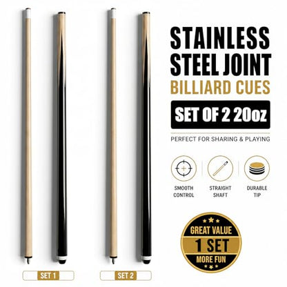 Set of 2 Pool Cue Sticks 58“ - Billiard cue with 13mm Leather Tip, Standard at 20oz Heavy Durable 2-Piece Pool Sticks for Beginners, Adults, Home & Bar | competitive price with good quality