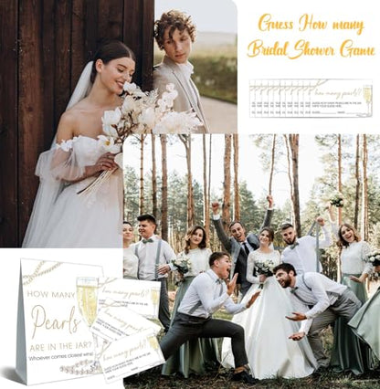 Guess How Many Cards, Guess How Many Pearls Are in the Jar, Party Games & Activities, Pearls Bridal Shower Decorations, 50 Cards and Sign - size: 5 x 7 inches
