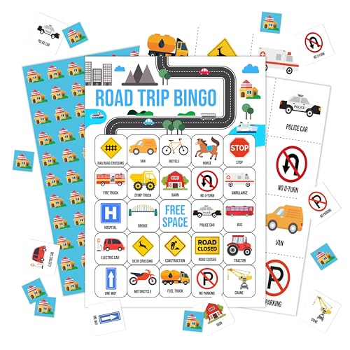 Road Trip Bingo Game Cards, Car Bingo Games, Bingo Game Set for 24 Players, Games for Adults Activities, Birthday Party Favors Supplies, Holiday Gathering Bingo Card -22