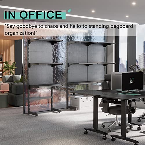JWX DDB Gaming Standing Shelf Units, 30‘’ Free Standing Gaming Shelf Pegboard Cabinet with Home Office Metal Pegboard and 15 Pieces Organizer Tool Holders - color: Frosted Black