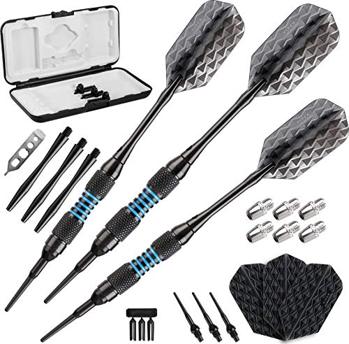 Viper by GLD Products Bobcat Adjustable Weight Soft Tip Darts with Storage/Travel Case - size: 16 Grams (Adjustable to 18 and 19 Grams), style: Black Coated Brass with Blue Rings
