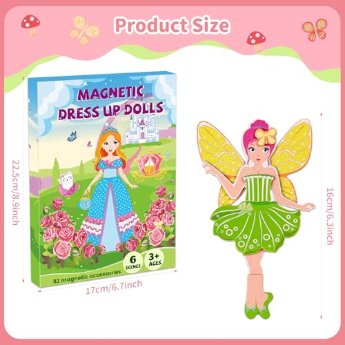 Magnetic Dress Up Dolls for Girls,Princess Mermaid Fairy Ballerina Magnet Dolls Dress Up Kits,Car Road Trip Airplane Activity Travel Games Toys Birthday Gift for Girls Ages 3 4 5 6 7