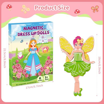 Magnetic Dress Up Dolls for Girls,Princess Mermaid Fairy Ballerina Magnet Dolls Dress Up Kits,Car Road Trip Airplane Activity Travel Games Toys Birthday Gift for Girls Ages 3 4 5 6 7