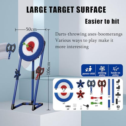 Axe Throwing & Lawn Dart Game Set with 6 Darts (2 Axes+2 Six-Star + 2 Throwing), Foldable Frame, Backyard, Camping, Games, Indoor/Outdoor Fun for Kids & Adults Blue-Round