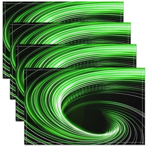 Erosebridal Green and Black Swirl Placemats - 3D Geometric Abstract Art Place Mat Set of 4 for Kids Boys Teen, Hole Circle Table Mats 12x18 Inch, Modern Gaming Table Decor for Party Kitchen - color: Green Black