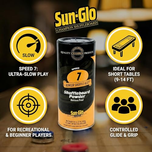 Sun-Glo Speed 7 (Shuffle Alley) Shuffleboard Powder – The Slowest Sand Rating for 9-Foot Tables & Arcade Games – 16 oz Shaker Can (2-Pack)