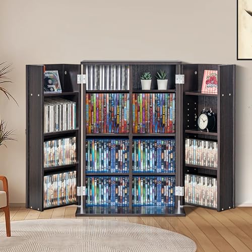 VEVOR Media Storage Cabinet, DVD Cabinet with Doors and Shelves, CD Storage, Adjustable DVD Shelf, Protects & Organizes Music, Movie, Video Games or Collections-Espresso - style: Espresso