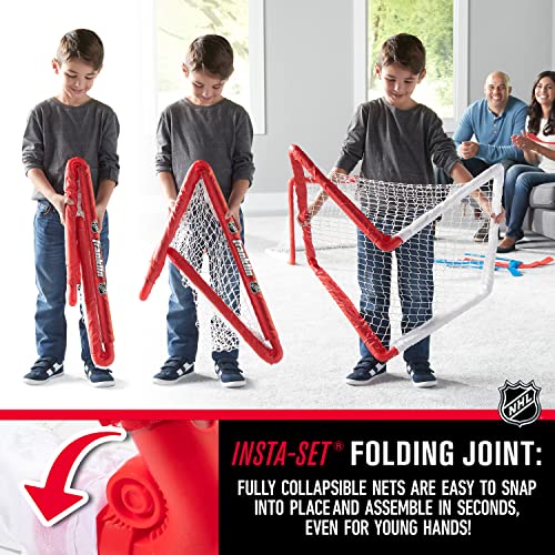 Franklin Sports NHL Kids Mini Hockey Goal Set - (2) Mini + Knee Hockey Goals, (4) Youth Sticks, (2) Goalie Sticks + (4) Foam Balls - Knee + Mini Hockey Set - color: Red