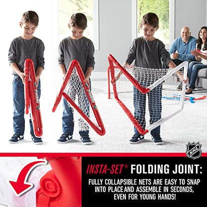 Franklin Sports NHL Kids Mini Hockey Goal Set - (2) Mini + Knee Hockey Goals, (4) Youth Sticks, (2) Goalie Sticks + (4) Foam Balls - Knee + Mini Hockey Set - color: Red