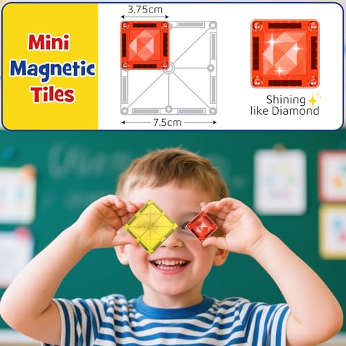 WMXDU Magnetic Tile Mini Diamond Set Travel Size Magnetic Building Toys with Iron Case, Kid's Travel Essential On-The-Go Magnet Construction Toy Set STEM Development Kit Ages 3+, 26-Piece - style: 26pcs-White
