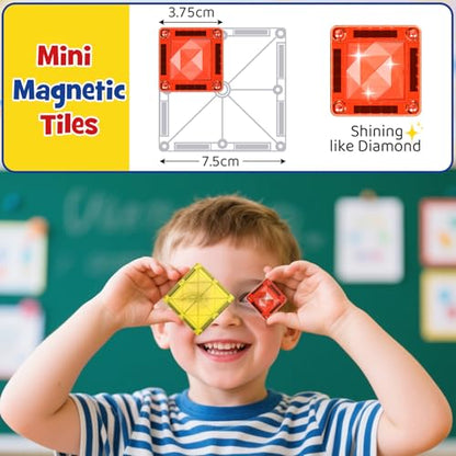 WMXDU Magnetic Tile Mini Diamond Set Travel Size Magnetic Building Toys with Iron Case, Kid's Travel Essential On-The-Go Magnet Construction Toy Set STEM Development Kit Ages 3+, 26-Piece - style: 26pcs-White