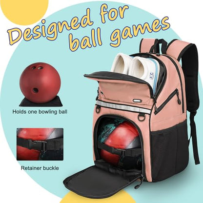 Goloni Bowling Backpack,Single Ball Bowling Bag with Shoe Compartment Up to Size 16,Bowling Bag with Padded Ball Holder - color: Meat Meal