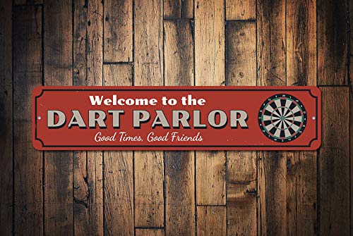 Dart Parlor Welcome Sign, Custom Good Times Good Friends Sign, Dart Board Game Room Man Cave Dorm Aluminum Decor - 9" x 36" - size: 3) 9"x36" Inches
