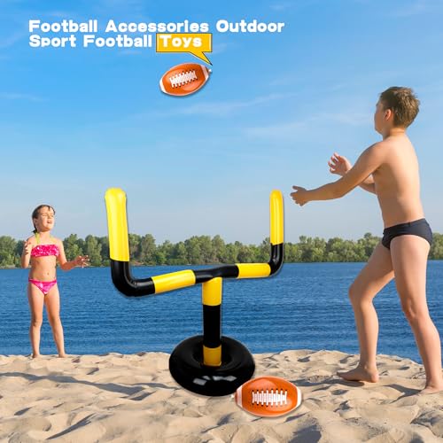 4 Pcs Giant Inflatable Football Set Include 1 Jumbo Blow Up Football Field Goal Post and 3 Pcs Inflatable Footballs for Outdoor Fun Practice