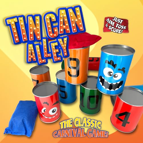 Thin Air Brands Ban Bag Toss Game for Kids - Carnival Can Beanbag Toss Game for Birthday Parties, Holidays, or Family Fun - 10 Fun Cans and 3 Beanbags - Indoor Outdoor Bowling Fun