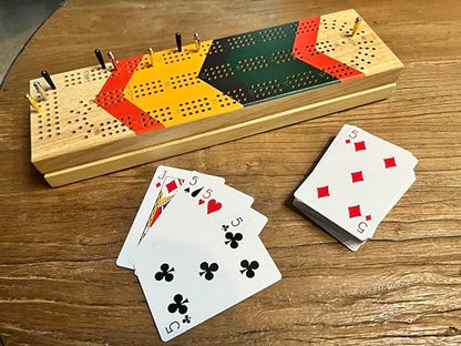 Pacific Shore Games Canoe Cribbage Board Game Set, Cheveron Nautical Print, Continuous 3 Track Travel Cribbage Boards Unique, Wooden Board Games for Adults, 9 Metal Cribbage Pegs, 12 Inches - style: Chevron
