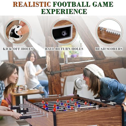 58 Inch Large Size Foosball Table Adult Size, Full Size Soccer Game Table w/2 Balls, Leg Levelers & Heavy-Duty Legs, Durable Arcade Football Table for Game Room, Home, Office, Party (Brown)