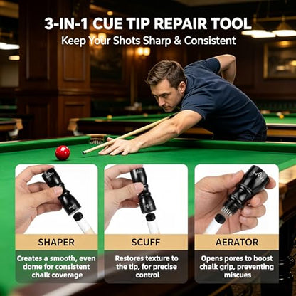 Billiard Training Cue Balls & 3-in-1 Cue Tip Tool Combo, 2-1/4" Regulation Red Dot & Dual-Sided Pool Balls, Billiard Accessories Kit for 8-Ball Game