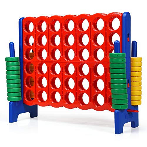 GLACER Giant 4-in-A-Row, Jumbo 4-to-Score Giant Game Set Backyard Games for Kids & Adults, 3.5FT Tall Indoor & Outdoor Connect-All-4 Game Set with 42 Jumbo Rings & Quick-Release Slider - color: Blue