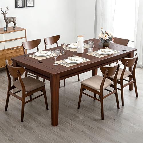 Haddockway Solid Wood Board Game Table with Colorful Led Lights, Dining/Gaming Table for 4-6 Players with Charge Station,Removable Top, Play Mat, 6 Cup Holders & Trays (Warm Walnut) - color: Solid Wood Blackwalnut With Led Light