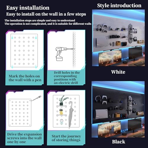 FORRTY Pegboard Combination Kit, Gaming Station Peg Board,Wall Game Controller Holder,Headset Stand,Wall Mount Pegboard,desk Pegboard With 10 Hook,strong Load-bearing Capacity(White,40X60cm(15.7X23.6i - color: White, size: 40X60cm(15.7X23.6in)