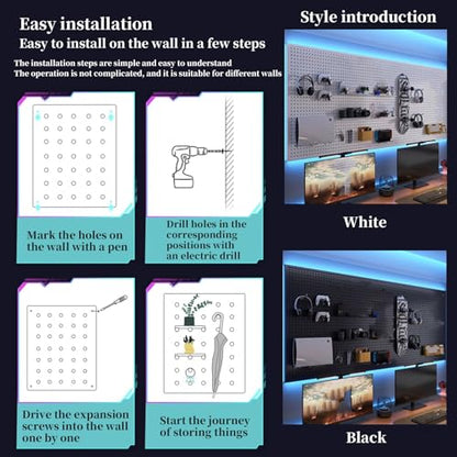 FORRTY Pegboard Combination Kit, Gaming Station Peg Board,Wall Game Controller Holder,Headset Stand,Wall Mount Pegboard,desk Pegboard With 10 Hook,strong Load-bearing Capacity(Black,120x60cm(47.2X23.6 - color: Black, size: 120x60cm(47.2X23.6in)