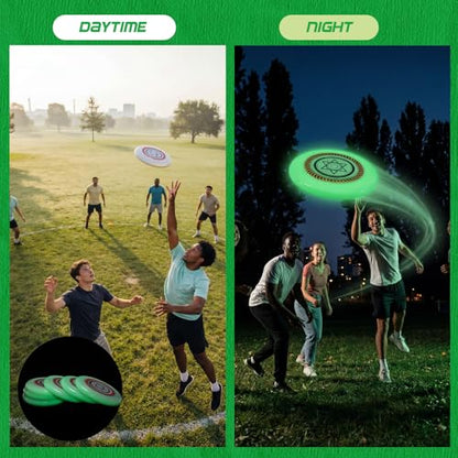 6 Pack Glows in The Dark Flying Disc 175g 10.63 Inch Sport Flying Disc Bulk Adult Team Sports Flyer Discs Durable for Outdoor Beach Pool Park Camping Game Competitions