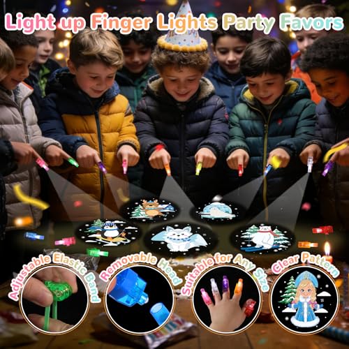 36 Pack Winter Party Favors LED Finger Lights, Glow in the Dark Flashlights Snowflake, Snowman & Penguin Projection, Light up Toys for Holiday Celebration, Christmas Party Supplies - style: Winter