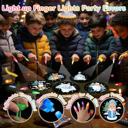 36 Pack Winter Party Favors LED Finger Lights, Glow in the Dark Flashlights Snowflake, Snowman & Penguin Projection, Light up Toys for Holiday Celebration, Christmas Party Supplies - style: Winter