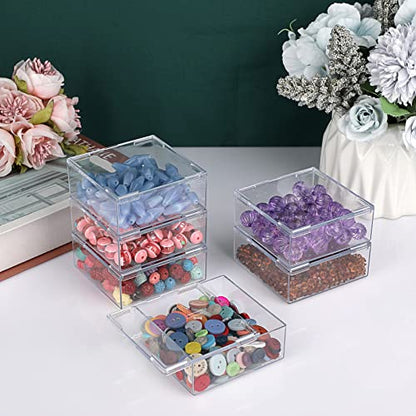 JUXYES Pack of 6 Plastic Clear Hockey Puck Display Case, Stackable Hockey Puck Holder Display Case Square Cube Transparent Hockey Puck Free Standing Display Cases