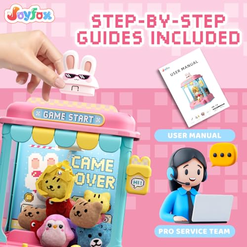 Pixel Rabbit Mini Claw Machine for Kids, Compact Arcade Prize Grabber with Plush Toys and Capsules, Mute Mode Tabletop Game, Gift for Ages 3 and Up