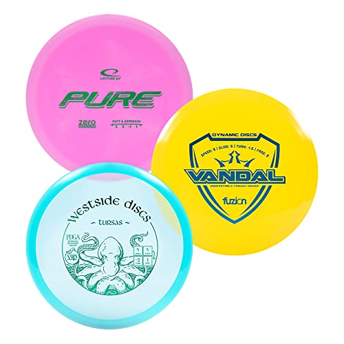 Trilogy Disc Golf Set | Contains 3 Random Dynamic Discs, Latitude 64, Westside Disc Golf Discs | Disc Golf Starter Set w/Putter, Midrange, Driver | Premium Plastic Frisbee Golf Discs Set | 3 Pack