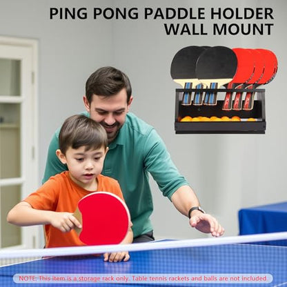 Ping Pong Paddle Holder, Ping Pong Paddle Storage Rack Hold 8 Rackets, 2-in-1 Wall Mount & Countertop Table Tennis Holder for Garage, Game Room, Bar and Men Cave - color: Black