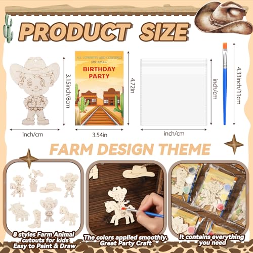 Saypacck 24 Pcs Western Cowboy Party Favors Wooden Painting Craft Kits Birthday Party Supplies with Organza Bag for Goodie Bags Fillers Adult Thank You Gifts - style: Western Cowboy
