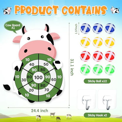 HyDren Cow Dart Party Game Farm Dart Party Favors 31x24 Cow Dart Board with 12 Sticky Balls Toys Farm Game Party Decorations Animal Birthday Party Gift for Indoor Outdoor Game - style: Cow