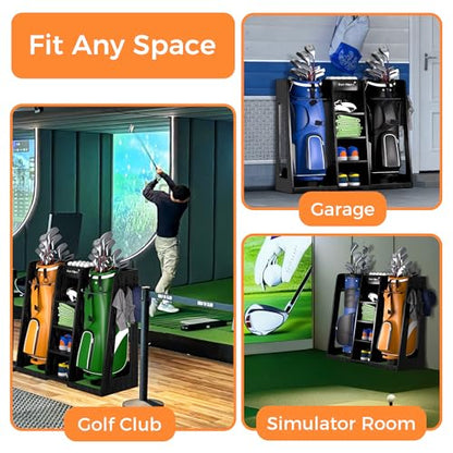SuniBoxi Wooden Golf Storage Organizer for Garage, Premium Golf Bag Holder Rack for Golfing Accessories, Great Gift for Golfers,Husband, Dad(2 Bags,Dark Black) - size: 2 Bags