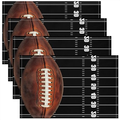 Erosebridal Football Placemats Set of 4 12x18 Sports Place Mat for Kids Teens Men Ruler Stripe Soccer Ball Game Geometric Black Brown Heat Resisting Table Mats - color: Black Brown