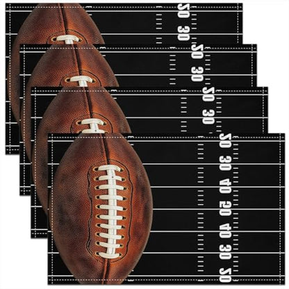 Erosebridal Football Placemats Set of 4 12x18 Sports Place Mat for Kids Teens Men Ruler Stripe Soccer Ball Game Geometric Black Brown Heat Resisting Table Mats - color: Black Brown