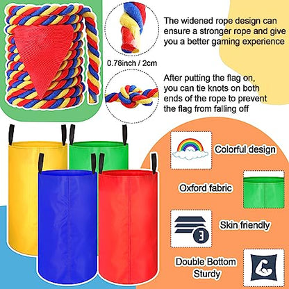 Wettarn 70 Pcs Field Day Game Set Potato Sack Race Bags for Teens Adult Egg Spoon Bean Bags Ring Toss 3 Legged Relay Race Tug of War Rope Carnival Outdoor Games