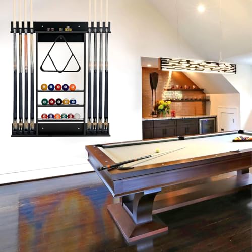 Pool Stick Holder Wall Mount, 8 Pool Cue Rack Wall Mount, Solid Wood Pool Cue Holder & Cue Stick Holder, Professional Pool Stick Wall Rack for Billiard Room Accessories Holds 8 Cues,Black - size: 8 Cues, style: SU-wa-8 Cue Racks-black