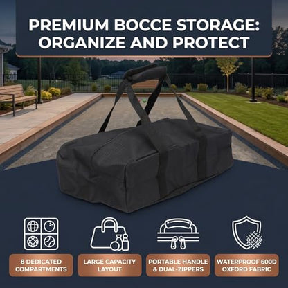 Fockety Bocces Ball Carry Bag with 8 Compartments, Portable Storage Bag for bocces Set, Water Proof Oxford Fabric, Padded Handle and Detachable Shoulder Strap for Outdoor Games