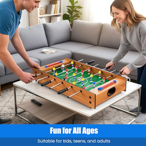Giantex Multi Game Table, 2 in 1 Combo Mini Game Tables Top w/Soccer, Slide Hockey, Wood Foosball Game Table Top w/Footballs, Perfect for Game Rooms, Arcades, Bars, Parties, Family Night