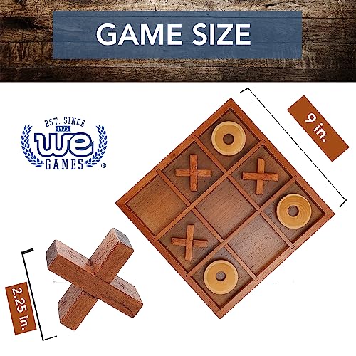 Wooden Tic Tac Toe Game – 9 Inch Solid Wood Board with X and O Pieces, Decorative Coffee Table Game, Classic Home Décor Accent