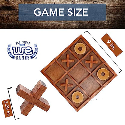 Wooden Tic Tac Toe Game – 9 Inch Solid Wood Board with X and O Pieces, Decorative Coffee Table Game, Classic Home Décor Accent