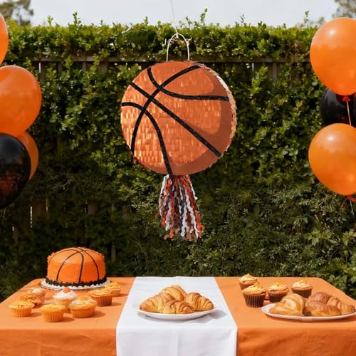 WERNNSAI Basketball Piñata - Basketball Piñata for Boys Kids Sports Birthday Party Decorations Sport Ball Birthday Games for Carnival Events Party Supplies with Blindfold and Bat - style: Basketball 002